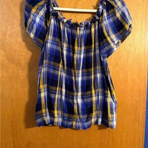 Vince Camuto Blue and Yellow Plaid Top